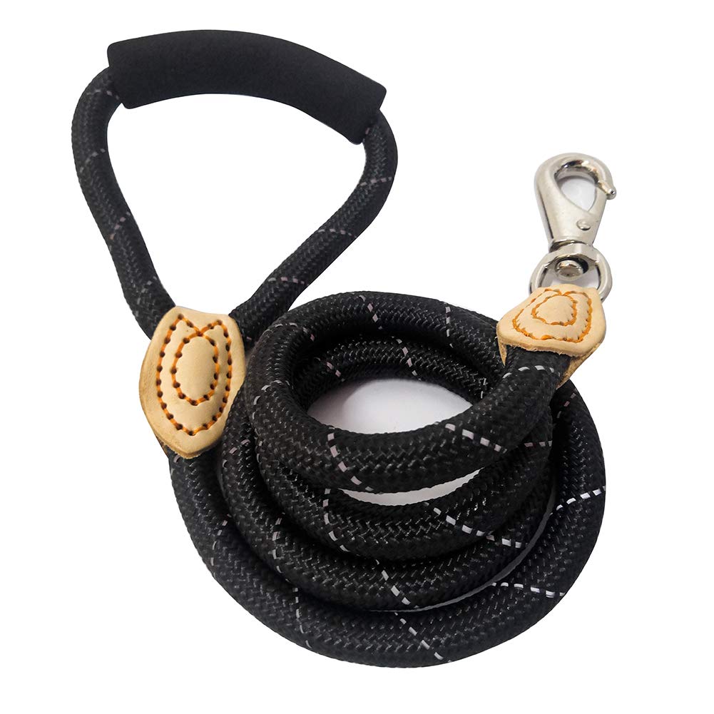 Black cord dog leash leather accents