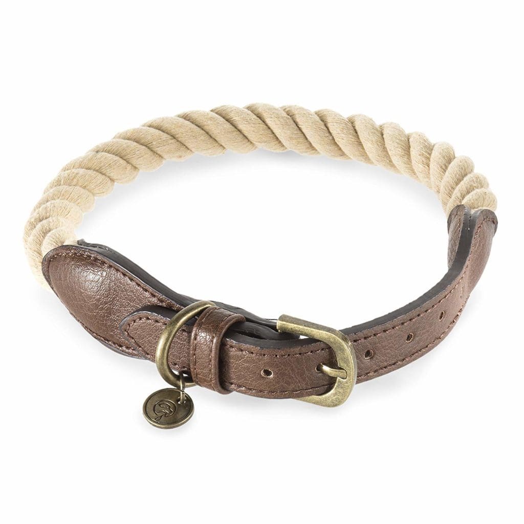 Cotton Cord and leather dog collar