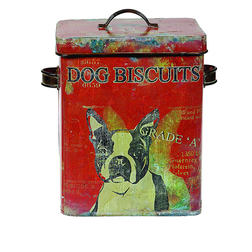 Red Vintage Dog Treat Container Frenchie French Bulldog Rustic tin container gift homemade treats