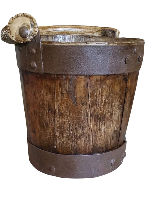 rustic metal and wood well bucket
