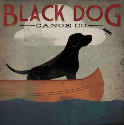 lab canoe river lake dog art