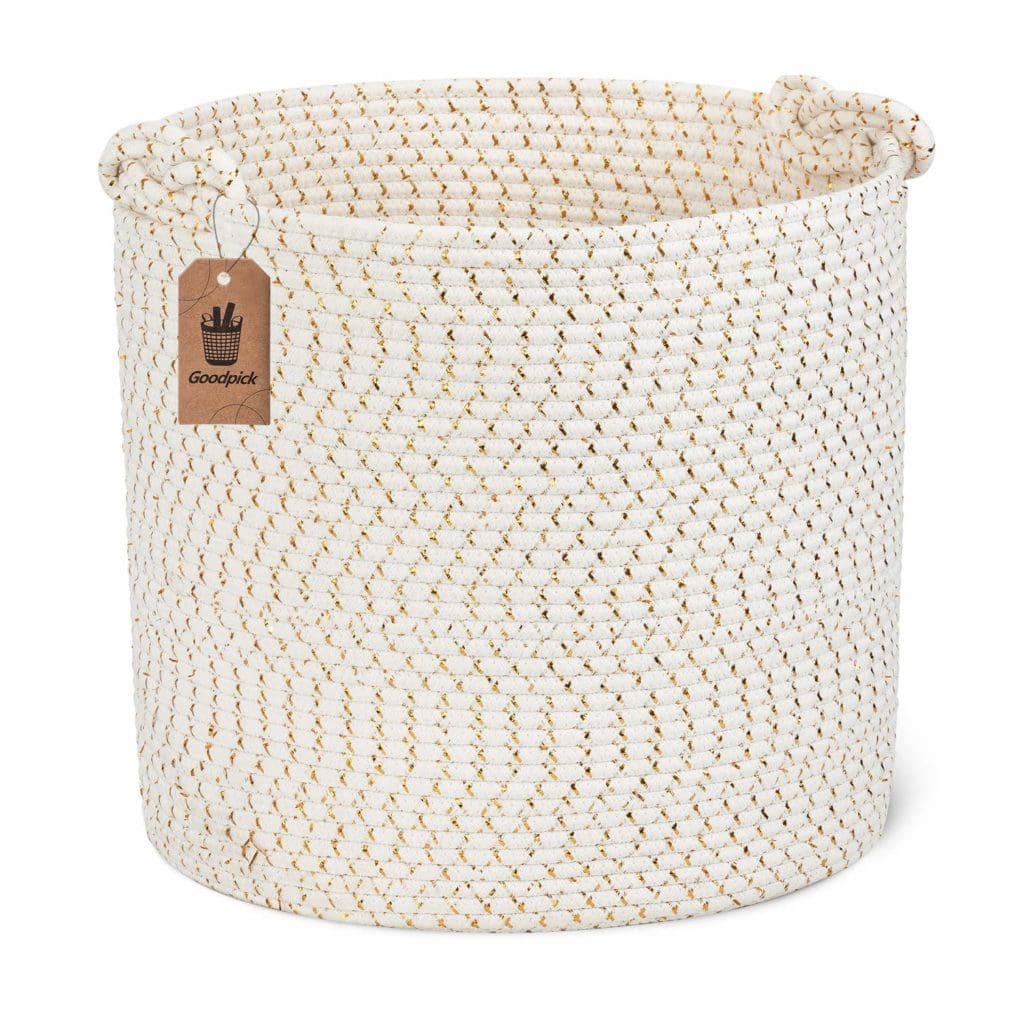 white cotton and gold woven basket