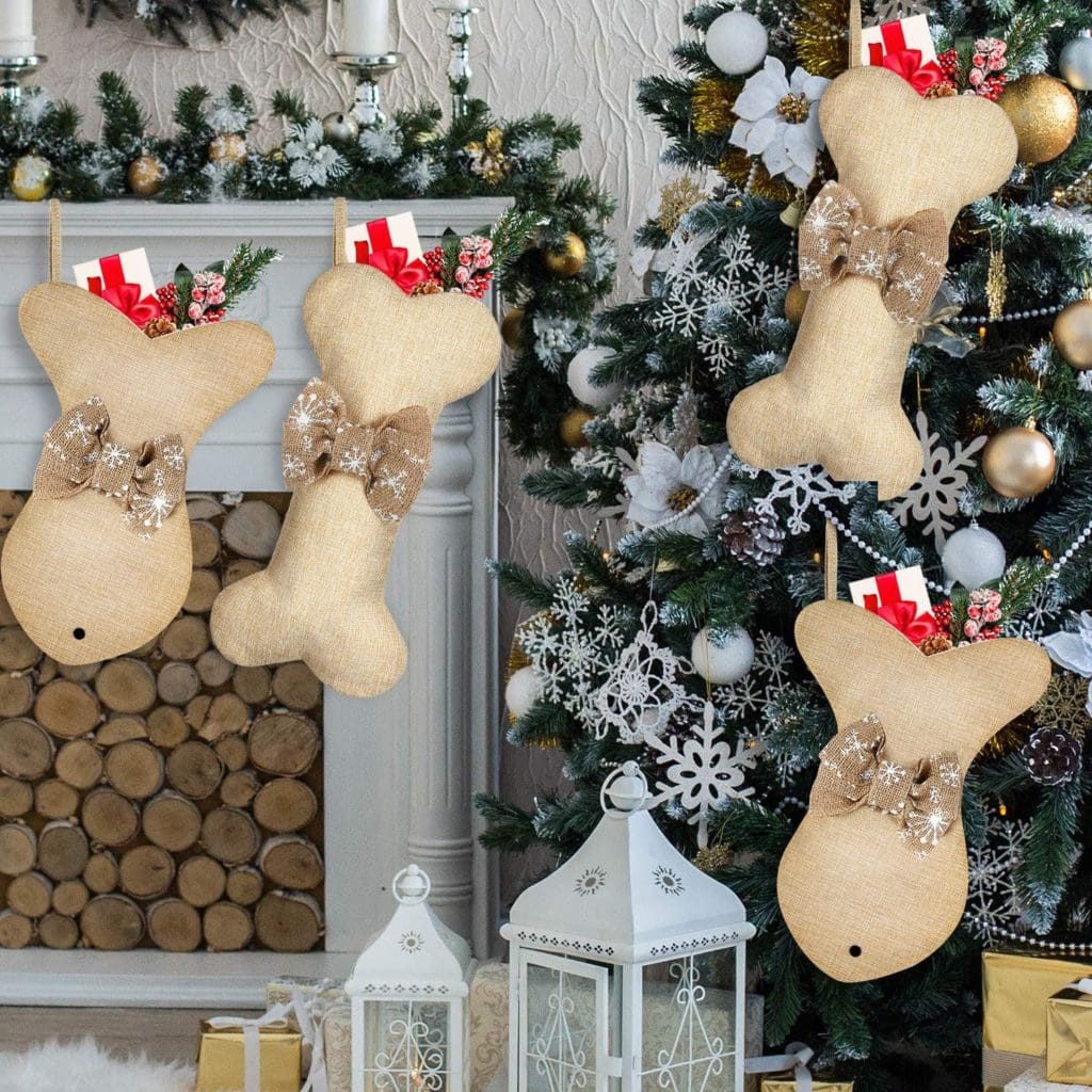 dog cat burlap stocking decorations christmas tree fireplace fish bone