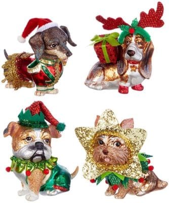 glass dog dachshund basset hound bulldog santa hat jester gift ornament
