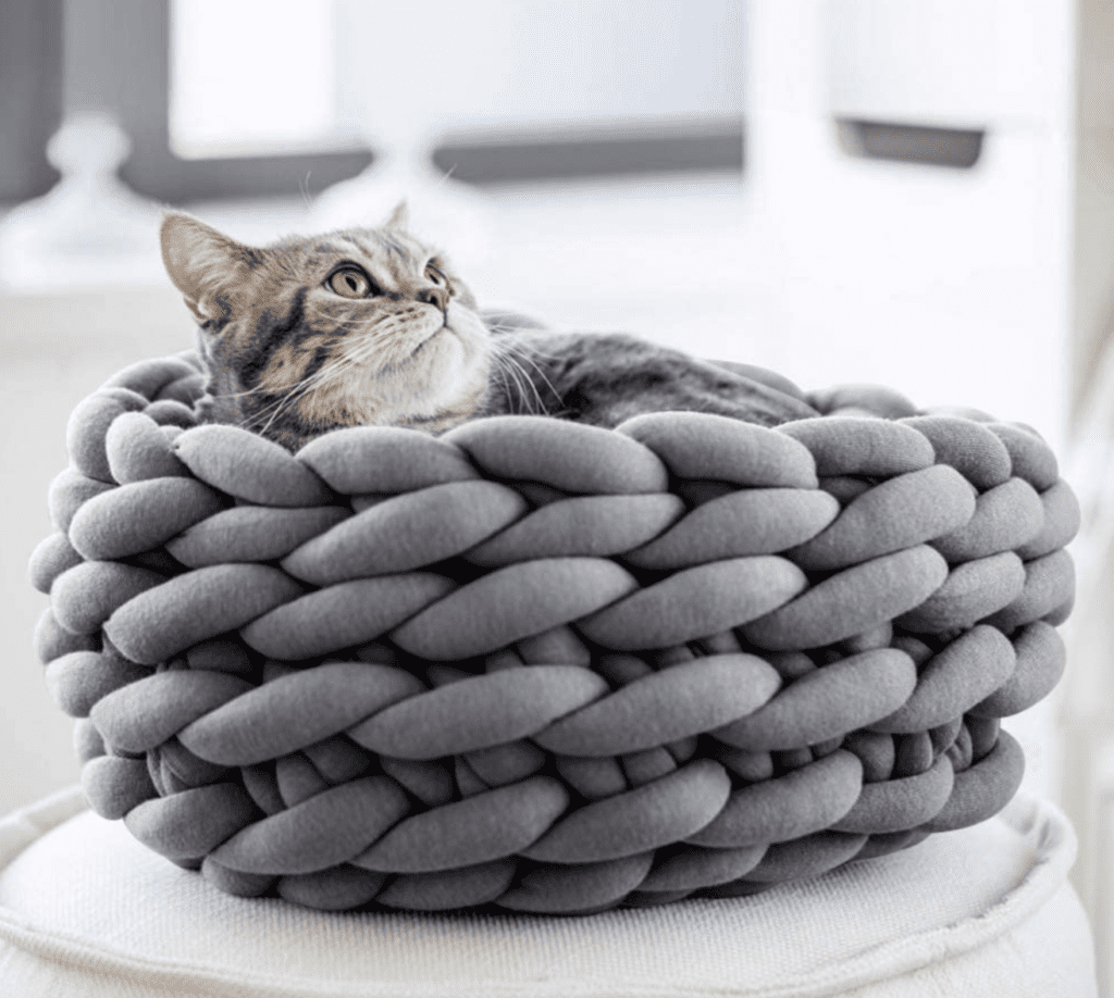 woven grey cat bed