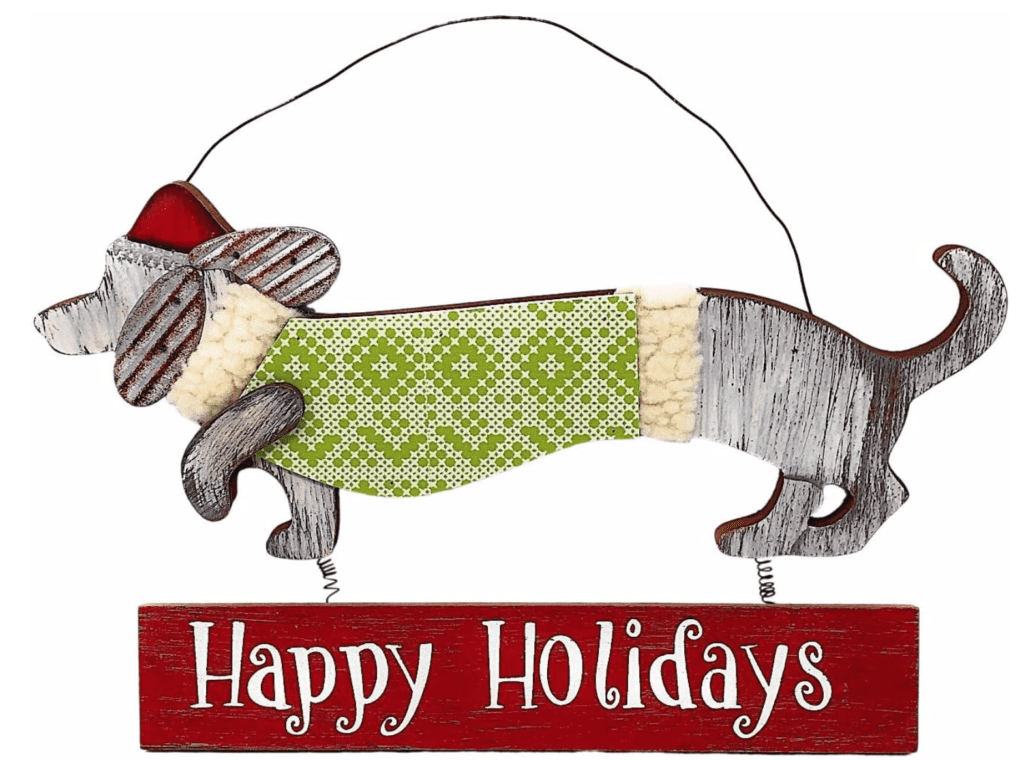 dachshund dog holiday sign art decor wreath lime green red