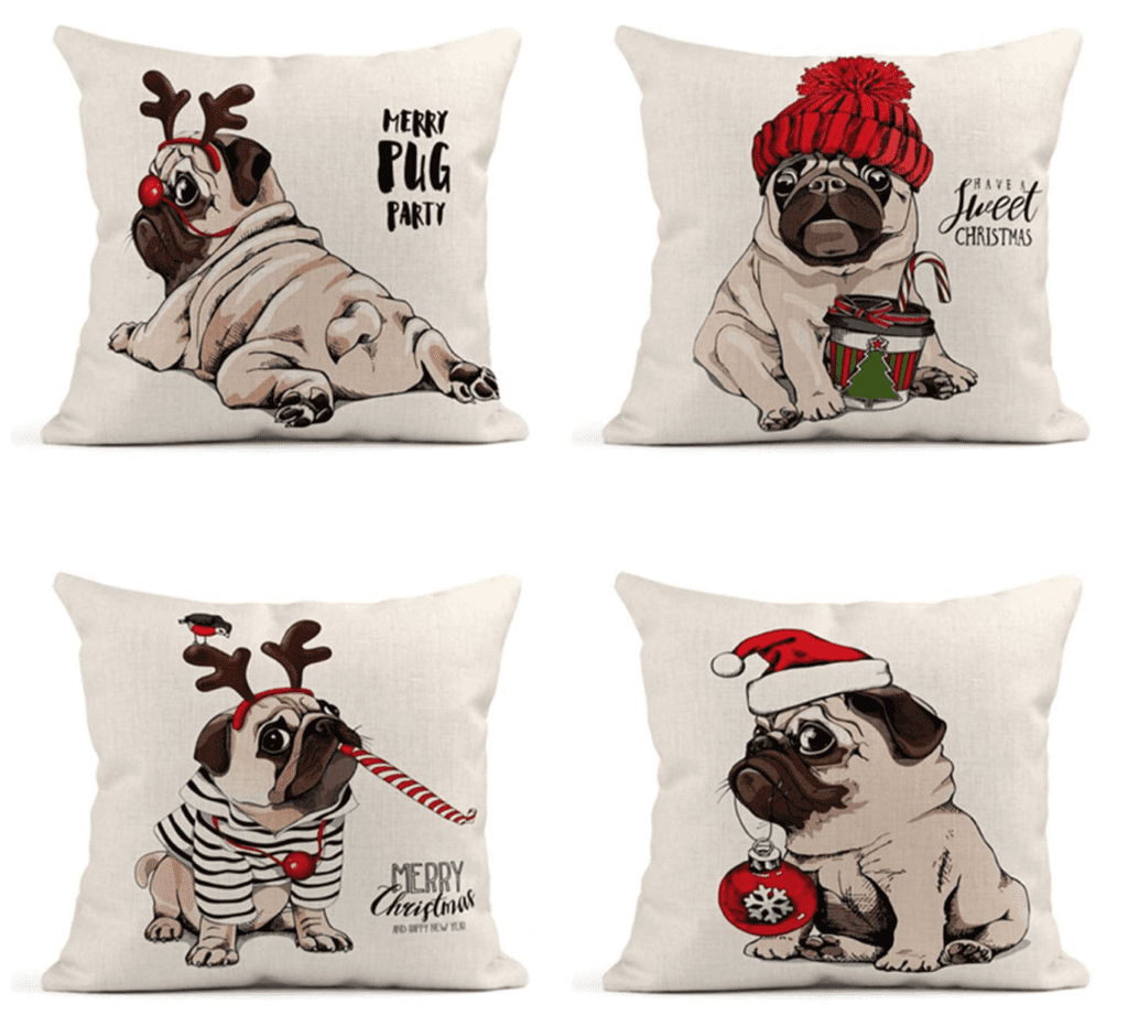 pug dog holiday decor pillows Christmas gift