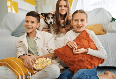 kids dog girl boy popcorn movie night ideas