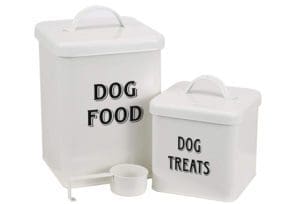 Black and White Metal Dog Food and Treat Canisters