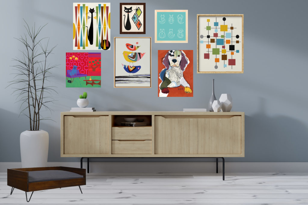 create a unique wall of art, photos and signs with a dog cat or animal theme that fit your home decor style and show off your love of pets