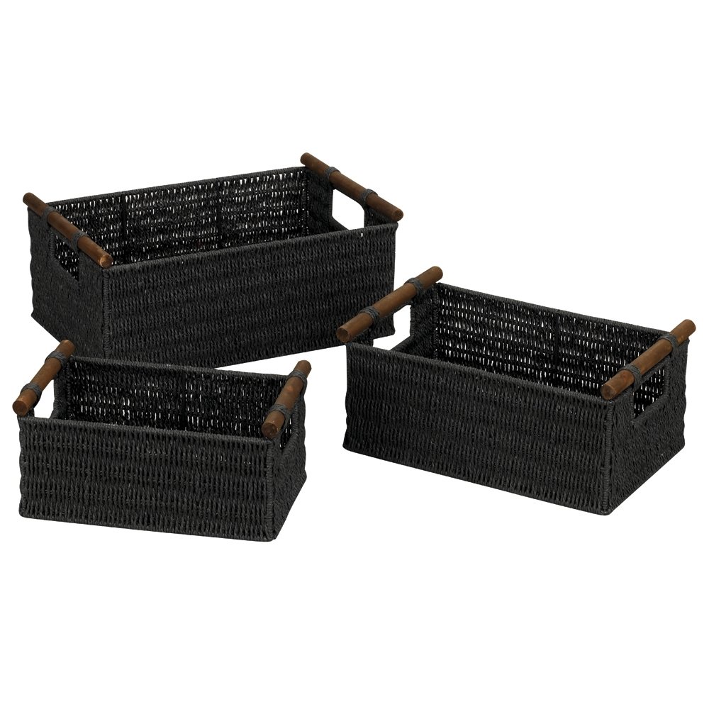 black wicker basket wood handles