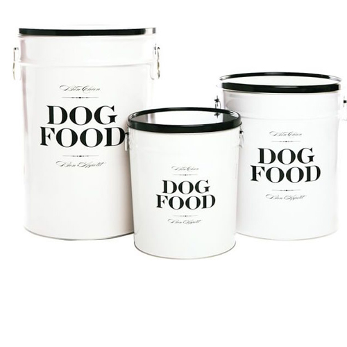 Black and White Dog Food Containers Metal