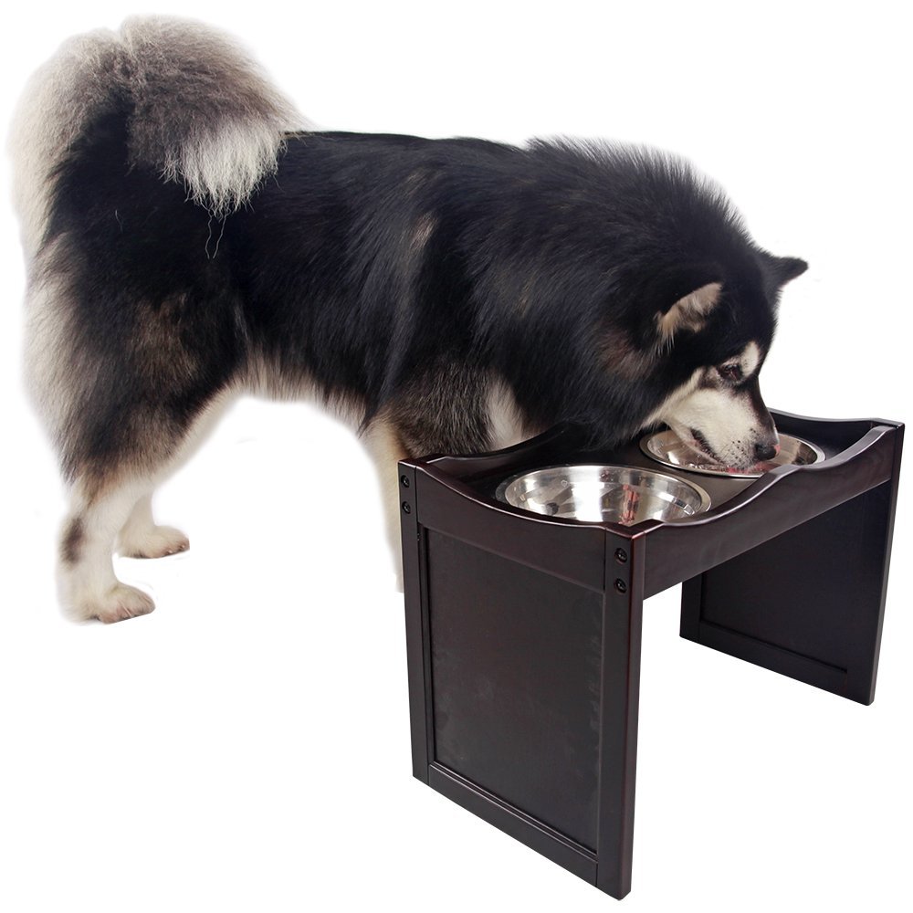 Dark Wood Elevated Dog Bowl