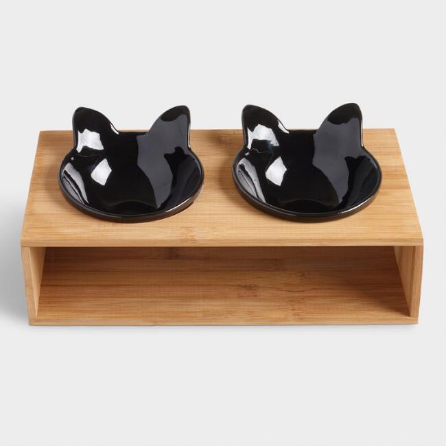 Black elevated cat shaped bowls