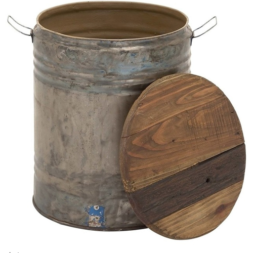 antique metal barrel and wooden lid