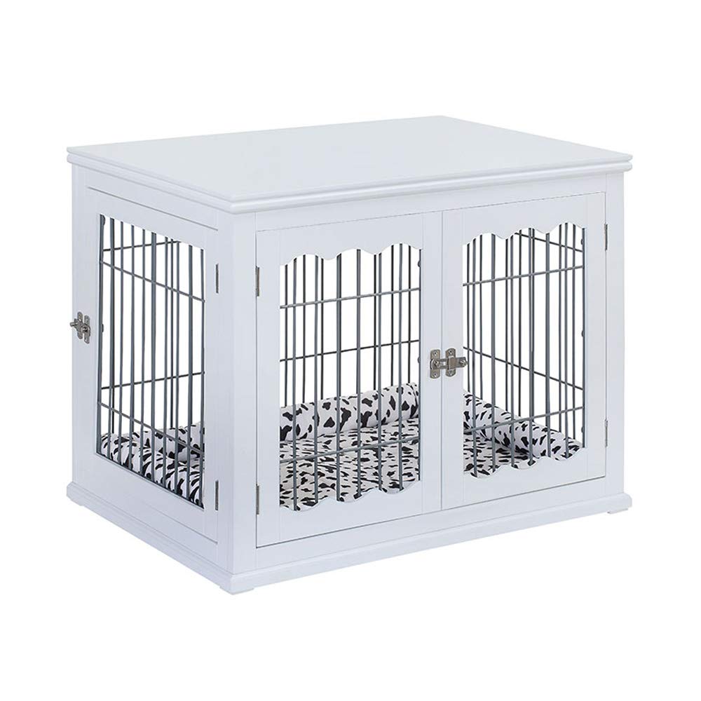white indoor dog crate side table
