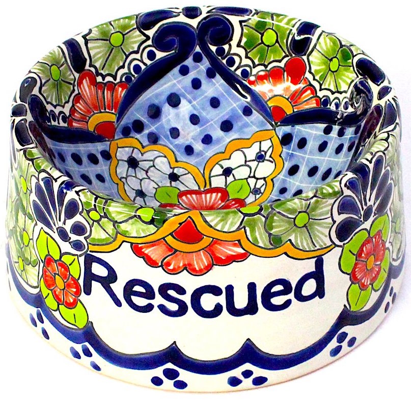 Rescue dog cat bowl mexican ceramic fiesta