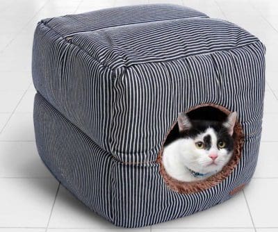 rustic country cat bed ticking denim lodge cabin 