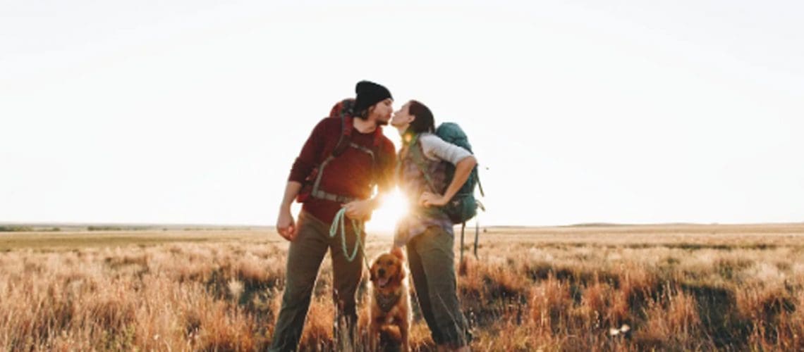 hiking couples camping dog