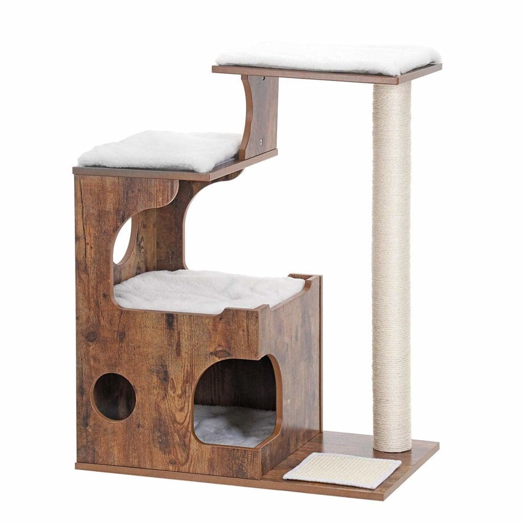 stained wood rustic wood cat tower playhouse playground tree