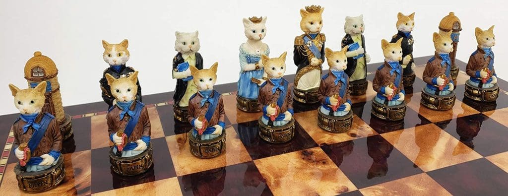 cats, king, queen, animals, play, game, board, chess, rooks, playing pieces, game pieces, animal game, pet game, family games