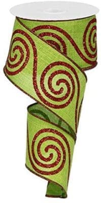 lime green red swirl ribbon wire edged christmas holiday decor