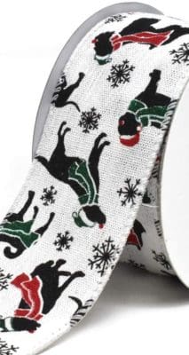 black dog snowflakes scarf christmas ribbon black white green red
