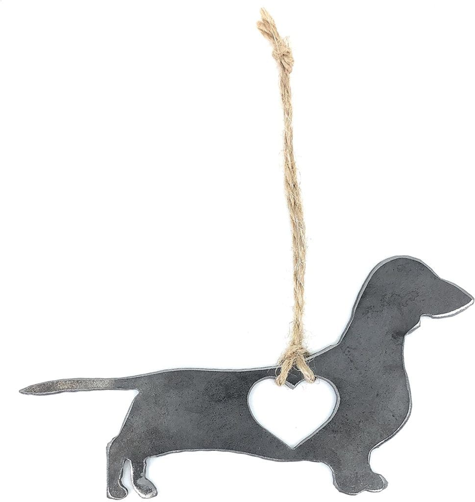 weiner dachshund dog ornament metal grey