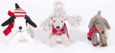 white dog brown black white stuffed animal ornaments