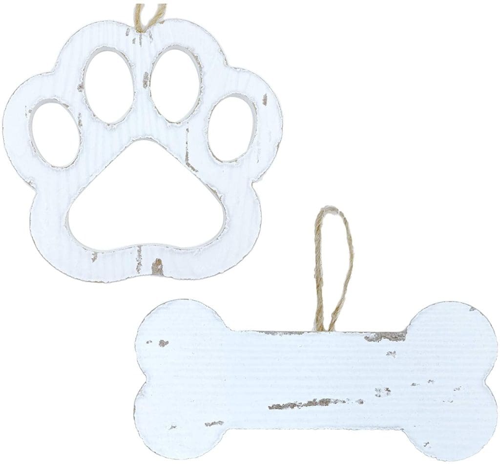 white wash wood dog paw bone ornament 