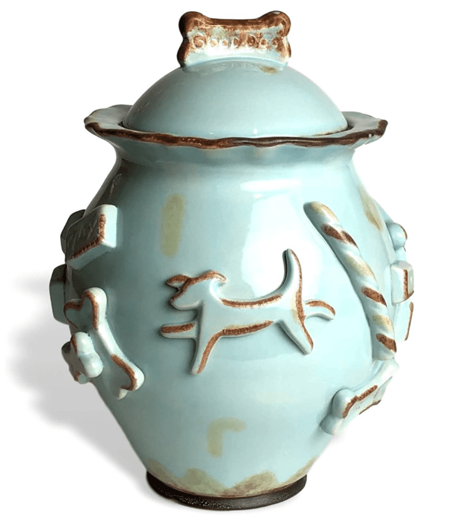 handmade turquoise dog jar treat storage organization 