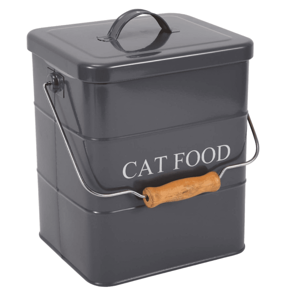 grey cat food bin jar canister bucket