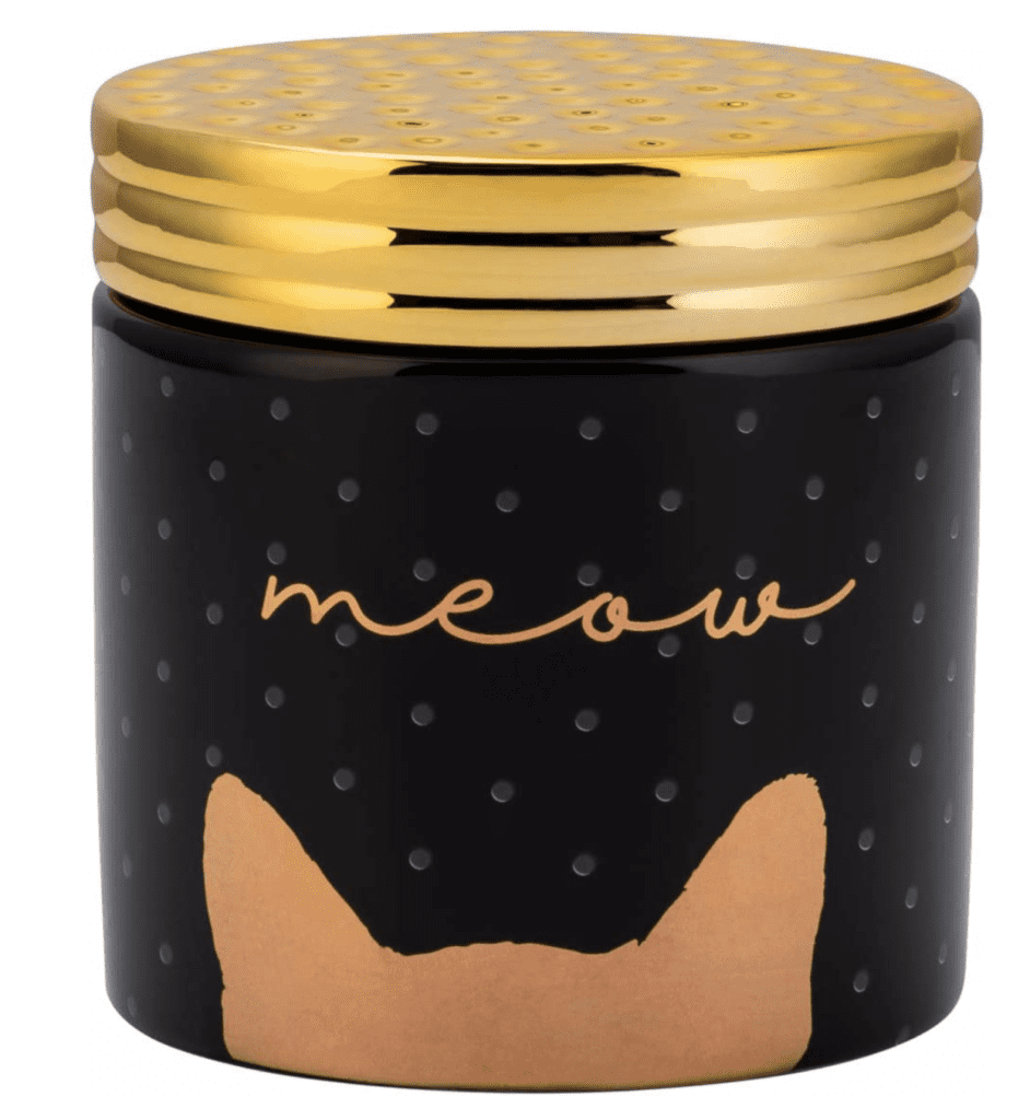 cat food canister treat jar kitten gift gold black 