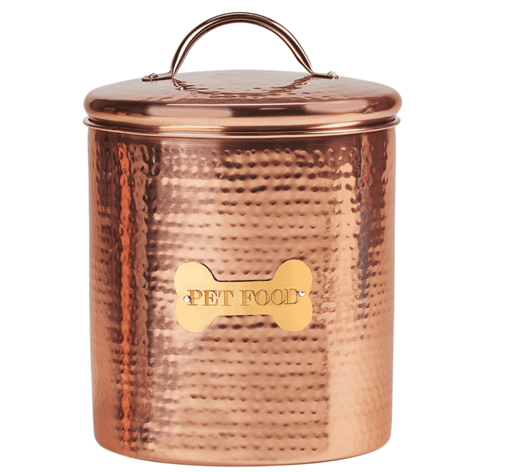 copper dog food canister
