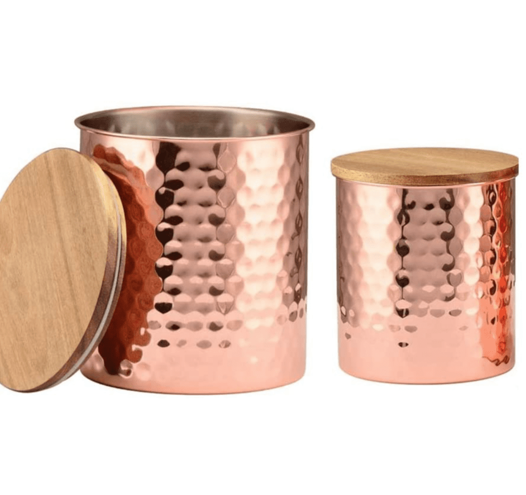 hammered copper pet treat food dog cat holder jar canister container