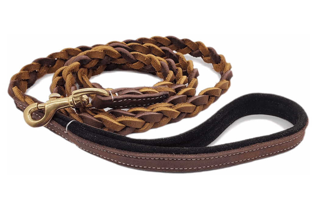 braided brown leather dog leash
