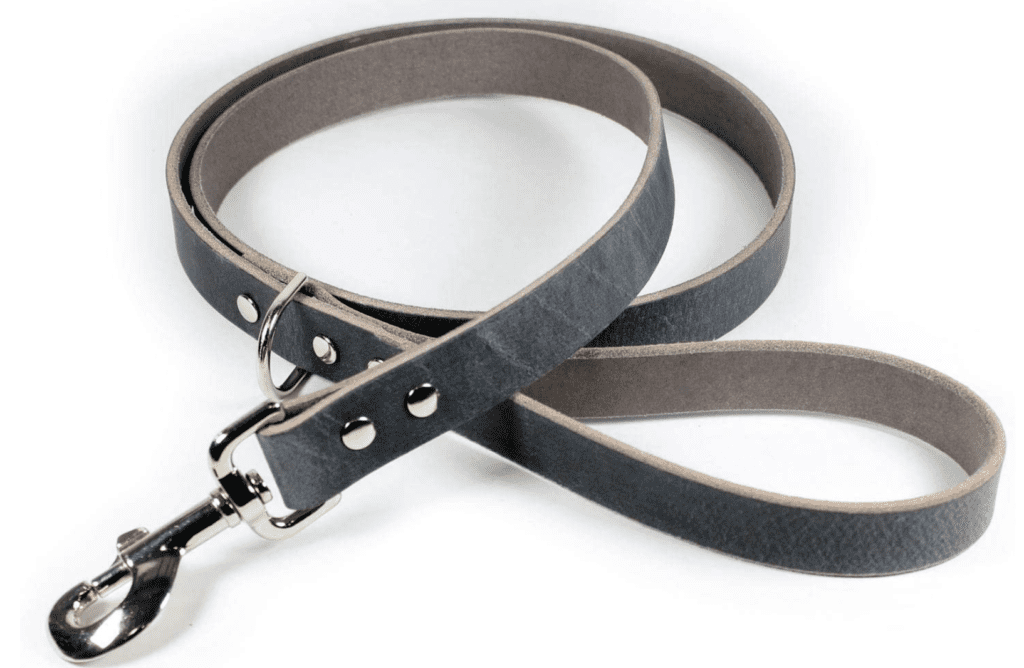 grey leather dog leash