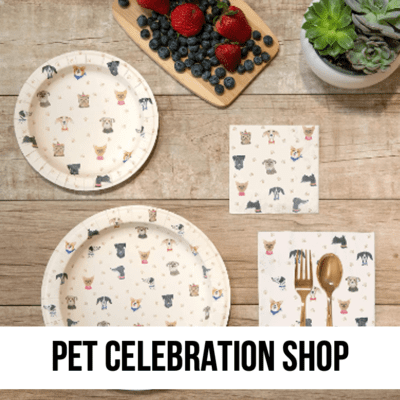 LEAD pet party supplies dog cat paper plates tableware napkins birthday gotcha rescue party