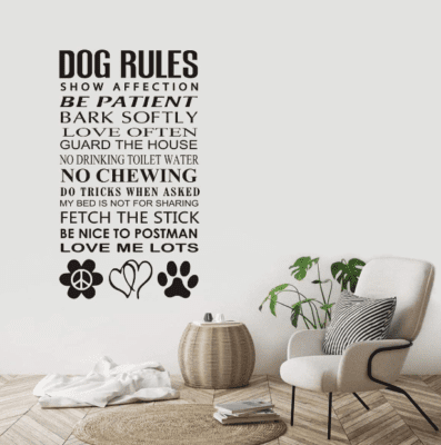 This image has an empty alt attribute; its file name is dog-rules-wall-cling-vinyl-stickers-art-decor-pet-paw-print.png