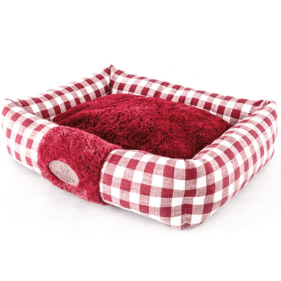 red gingham plaid ticking buffalo check dog bed
