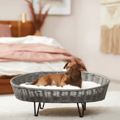 grey washed wicker dog pet cat basket