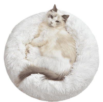 white faux fur dog cat pet bed 