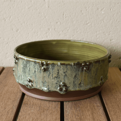 handmade green dog bowl