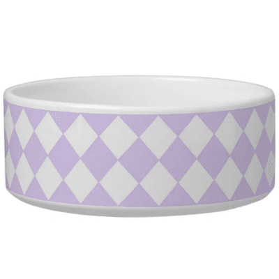 lavender white harlequin dog bowl