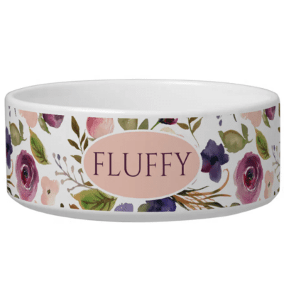 purple and pink floral dog bowl