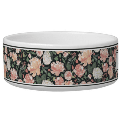 pink floral dog bowls