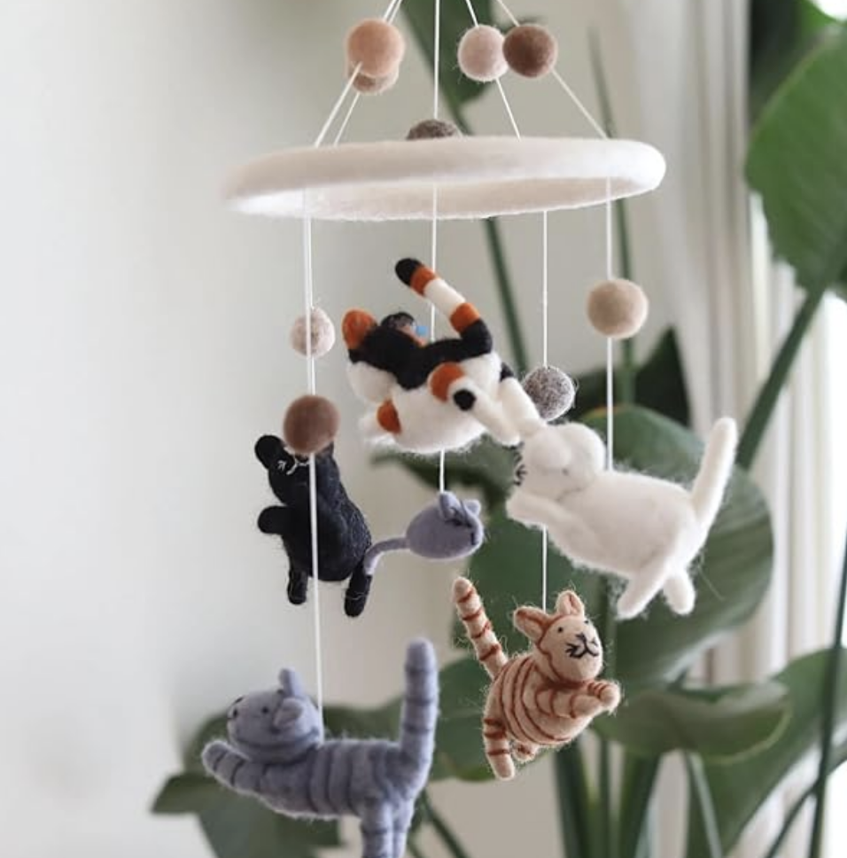 felt cat crib baby mobile