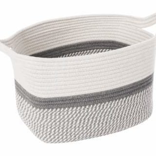 grey and white woven basket