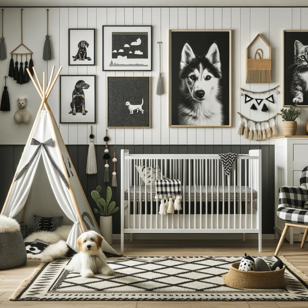 black white nursery decor dog siberian husky modern 