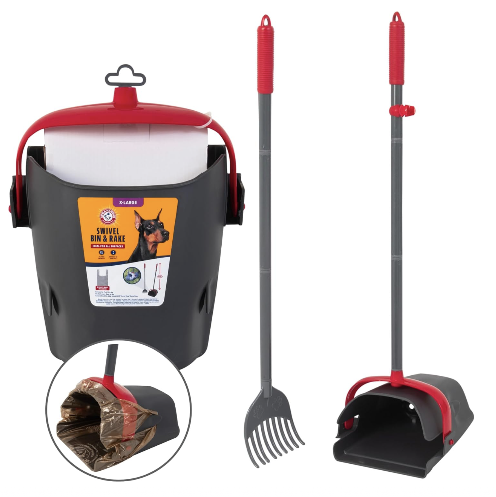 Poop clean up kit with rake and pan bucket